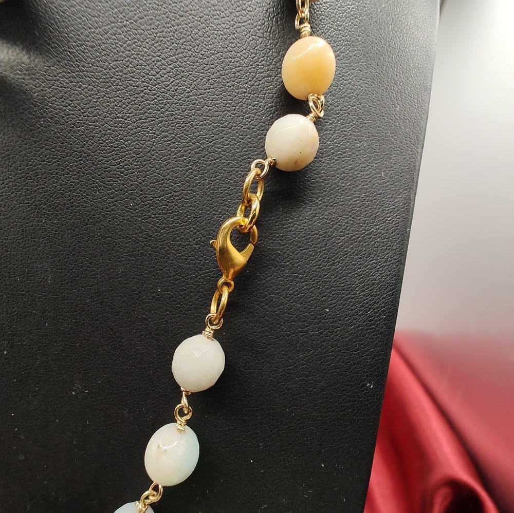 Vintage Gold Tone Chain Link Stone & Crystal Necklace Screw Back Crystal Earring - Picture 8 of 8